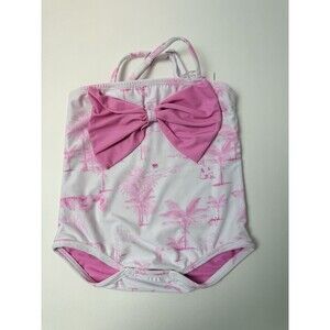 Planet Sea Swimsuit Baby Girl 6M Pink Bow Toile Palm One-Piece Brazil New Halter